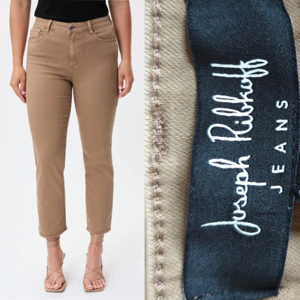 Joseph Ribkoff Tan Raw Hem Ankle Jeans - Picture 1 of 13